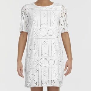 The Kooples White Eyelet Short Sleeve Mini Shift Dress Spring Bridal Cottagecore
